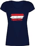 Länder Fahnen und Flaggen - Österreich Vintage - XS - Dunkelblau - österreich t Shirt - XO1525 - Damen T-Shirt mit V