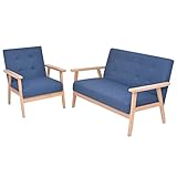 Sofagarnitur 2-TLG. Stoff Blau,Wohnzimmersofa,Wohnzimmermöbel,Mit Rückenlehne und Armlehnen,Für Wohnzimmer,Schlafzimmer,Büro,Wohnung,Empfang