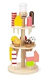 small foot 11488 Eisständer Luigi Gelato aus Holz, Zubehör für Kaufmannsladen und Kinderküche, mit 15 Eissorten Spielzeug, Mehrfarbig