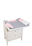 ULLENBOOM ® Wickelauflagenbezug 75x85 cm Rosa Grau (Made in EU) - abnehmbarer Bezug für Wickelauflage 85x75, Baby Überzug für Wickelunterlage aus Baumwolle, Wickelbezug für Wick