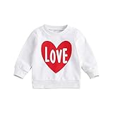 DexQur Kleinkind Baby Mädchen Sweatshirts Lange Herz Gedruckt Outfits Säugling Kleidung Winter Frühling Pullover Valentinstag Mädchen Tops (Weiß Rot, 4-5T)