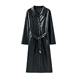 ZLYPSW Frühlingsherbst Langes Faux Leder Trenchcoat Frauen Lose Einreiher Pu. Leder weiche Windjacke weibliche Oberbekleidung (Color : A, Size : L code)