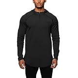 DDZYQ Sportshirt Herren Slim Fit Klassisch Camouflage/Einfarbig Mit Kapuze Herren Laufshirt Frühling Herbst Gym Ausübung Schnelltrocknend Herren Fitnessshirt C-Black2 XXL