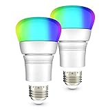 Smart WiFi Glühbirne ，Farbwechsel Glühbirnen ，Kompatibel mit Alexa ，Google Home ，Dimmbare E27 / B22 Multicolor RGB ，600lumen ，Kein Hub erforderlich (2er Pack) Glühb