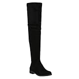 stiefelparadies Damen Leicht Gefütterte Langschaftstiefel Overknees Velours Boots Schuhe 150335 Schwarz Schleifen Brooklyn 38 F