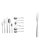 WMF Boston Besteckset 12 Personen, 66 teilig, 60 Teile mit Servierbesteck, Monobloc-Messer & Boston Serviergabel 19,2 cm, Vorlegegabel, Aufschnittgabel, Cromargan Edelstahl p