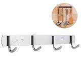 Bligo Hängeleiste Edelstahl mit 4 Haken, Hakenleiste Küchenhelfer selbstklebend mit 3m Selbstklebender Kleber, Ohne Bohren, Rostfrei Handtuchhalter, Silb