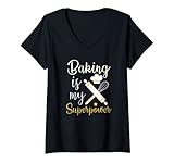 Damen Baking Is My Superpower Keksbacken T-Shirt mit V
