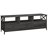 VASAGLE TV Schrank, Lowboard für Fernseher bis zu 65 Zoll, TV-Regal mit 3 Schubladen, 147 x 40 x 50 cm, Industrie-Design, Stahlgestell, ebenholzfarben-schwarz LTV301B42