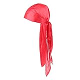 Colcolo Herren Soft Silky Durag Long Tail Kopftuch Muslim Bandana Kopfbedeckung Piratenhut - Rot, 50