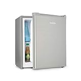 Klarstein Snoopy Eco - Mini-Kühlschrank mit Gefrierfach, 46 Liter Fassungsvermögen, 4 Liter Gefrierfach, 41dB leise, stromsparend, Edelstahl, silb
