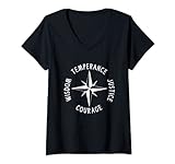 Damen Stoicism Temperance Justice Courage Wisdom 4 stoische Tugenden T-Shirt mit V