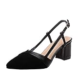 Celucke Spangenpumps Pumps Damen Spitze Zehe High Heels Schuhe Slingpumps mit Blockabsatz Elegante Damenschuhe Geschlossen Sommerschuhe Absatzschuhe Business 37 EU