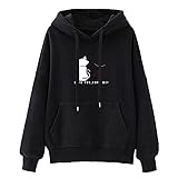 Hipeya Ein liebevolles Katzenpaar Druck Sweatshirts mit Drawstring Kapuze Frühjahr Herbst Winter Elegant Einfarbig Lang Ärmel Hoodie Tops Lässig Loose Bequem Hooded Bluse mit Taschen Ob