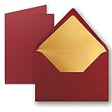 10 Sets - Faltkarten DIN A5 - Dunkelrot (Rot) mit Umschläge DIN C5 mit Gold Metallic Futter - 14,8 x 21 cm - FarbenFroh by GUSTAV NEUSER