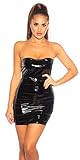 Koucla Kleid Bandeau Wetlook Lederlook Lack Optik Minikleid (Schwarz, L)