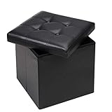 Deuba Sitzhocker mit Stauraum Deckel Gepolstert Faltbar 40L Kunstleder 38x38x38 cm Fußhocker Sitzbox Sitztruhe Schw