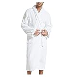 YATBzz Bademantel Unisex-Kapuzen mit Kapuze Bademantel Baumwollklemmkleid hochabsorbierend mit in voller Länge Handtuchgewäuben Reine Baumwolle (Color : White, Size : L)