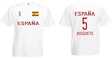 Spanien-Espana Busquets Herren T-Shirt EM 2020 Trikot Look Style Shirt 5 Weiß L