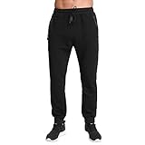 Tansozer Jogginghose Herren Baumwolle Trainingshose Herren Sporthose Herren Lang Hosen Männer Reissverschluss Taschen Trackpants Fitnesshose Schwarz M