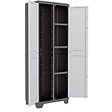 Keter 9726000 0616 02 Linear Kunststoffschrank / Besenschrank, Utility, hellgrau/schwarz/blau, 68 x 39 x 173