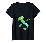 Damen Aquarellkarte von Italien, handgezeichnete Kunst, buntes Gemälde. T-Shirt mit V