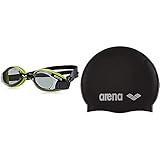 arena Unisex Training Freizeit Schwimmbrille Zoom X-Fit (UV-Schutz, Anti-Fog Beschichtung & arena Unisex Badekappe Classic Silikon (Verstärkter Rand, Weniger Verrutschen der Kappe, Weich)