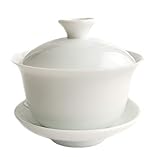 TeaClub Chinesischer Gaiwan 80ml Weiß, Kleine Teetasse mit Deckel für Grüner Tee Zubereitung Spülmaschinengeeignet Teacup