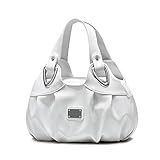 DIRRONA Elegant Damen Handtasche Schultertasche Groß Kapazität Tragetasche Leicht Reise Taschen Wasserdicht PU Leder Frauen Umhängetasche Blumentasche Weiß