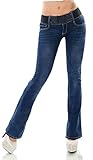 Label by Trendstylez Damen Slim Fit Stretch Bootcut Schlag Jeans Hüft Hose Dark Blue W3001 Größe 34