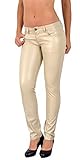 ESRA Damen Lederhose Damen Hose tiefer Bund in Leder Optik Straight-Fit Hüfthose für Frauen H12