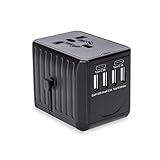 Reisestecker, Reiseadapter für 220+ Ländern, Reiseadapter Weltweit mit 4 USB(6A) + 2 USB C(3A) Schnelles Laden, Travel Adapter für USA UK Australien EU China (Schwarz)