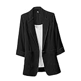 Einfarbige Blazer-Jacken für Frauen, Umlegekragen, Leinen, Übergröße, Blazer, leger, Arbeitsanzugjacke, Schwarz , XXXL