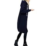 NEEKY Lange Jacke mit Kapuze für Damen - Mode Winter Warm Mantel Reißverschluss Open Hoodies Sweatshirt Oberbekleidung Tops(EU:46/3XL, Marine)