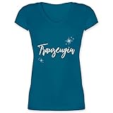 JGA Junggesellenabschied Frauen - Trauzeugin Weiß Sterne - 3XL - Türkis - Junggesellinnen-Abschied - XO1525 - Damen T-Shirt mit V