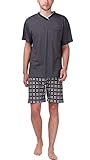 Moonline - Herren Shorty Schlafanzug kurz Pyjama mit Karierter Hose aus 100% Baumwolle, Farbe:anthrazit-Melange, Größe:5XL