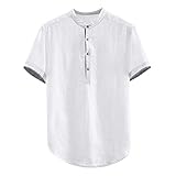 Kurzarmhemden Herren Hawaiihemd Sommer Leinenoptik Henley Shirt Coole Atmungsaktivität Freizeithemden Loose Casual Strandhemd Fischerhemd Männer T-Shirts H