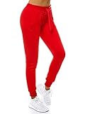 OZONEE Damen Jogginghose Hose Trainingshose Sporthose Freizeithose Motiv Damenhose Fitnesshose Sweathose Sweatpants Joggpants Fußballhose JS/CK01 ROT L