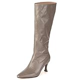 BYMJN Damen Hohe Stiefel Modisches Rindsleder Weite Wade Bequeme Warme Kniehohe Stiefel,Grau,38EU/6UK/8US