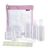nex|trip Kulturbeutel Transparent + Behälter für Flüssigkeiten Handgepäck + Sticker-Set - Kosmetiktasche durchsichtig für Flugzeug - Reiseset Kosmetik Beutel (Pink)