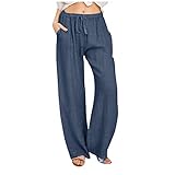 Damen Leinenhose Weite Hose Bequeme LäSsige Yogahosen Lange Gymwear Outdoor Jogginghosen Lockere Leichte Home-Casual-Hose Leinen Baumwolle Gummibund Mit Drawstring F
