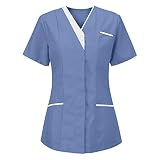 Reinigungs Hauswirtschaftsoberteile für Damen Pflege Kleidung Krankenhaus Schlupfhemd Kurzarm Shirt Bluse Blusenshirt Schlupfjacke Berufskleidung Pflegebekleidung Schlupfkasack Damenkasack