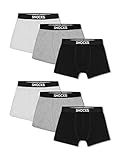 Snocks Herren Boxershorts (6er Pack) Ideale Passform Durch 95% Baumwolle (Ohne Kratzenden Zettel), 2x Schwarz + 2x Grau + 2x Weiß, L