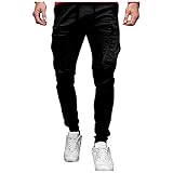 BIBOKAOKE Cargohose Herren Schwarz mit Seitentaschen Freizeithose Alltag Arbeitshose Laufhose Leicht Camping Wanderhose Mehrere Taschen Tapered Hosen Tactical Pants Jogginghose C