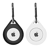 Silikon-Schutzhülle für Apple AirTag Hülle mit Karabiner, AirTag Schlüsselfinder, Handy-Finder, Tragetasche, 2 Stück (schwarz, weiß)