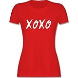 Sprüche Statement mit Spruch - XOXO - Hugs and Kisses - S - Rot - küss Mich Tshirt - L191 - Tailliertes Tshirt für Damen und Frauen T-S