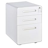 Vinsetto Rollcontainer, Aktenschrank, Bürocontainer mit 3 Schubladen, Büroschrank, Aufbewahrung, Container, Stahl, Weiß, 39 x 48 x 59