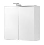 FACKELMANN LED Spiegelschrank Atlanta/ideal zum verstauen von Badutensilien/Maße (B x H x T): ca. 60,5 x 60 x 22,5 cm/Schrank mit Spiegel & LED-Beleuchtung fürs Bad / 2 Türen/Korpus: Weiß