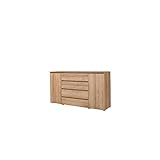 Furniture24 Kommode Cosmo Co6 Schubladenschrank Schubladenkommode Sideboard mit 4 Schubkästen und 2 Türen (Riviera Eiche)