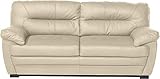 Mivano 3er-Sofa Royale / Zeitlose, bequeme Ledercouch mit hoher Rückenlehne / 190 x 86 x 90 / Lederimitat, Beig